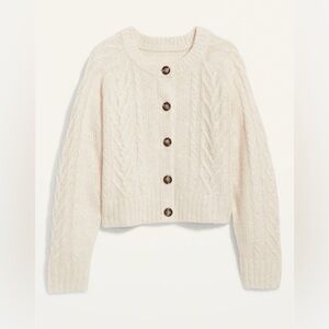 Old Navy XL Tall Cream Cable Knit Cardigan Sweater Fisherman Sweater Wool Blend
